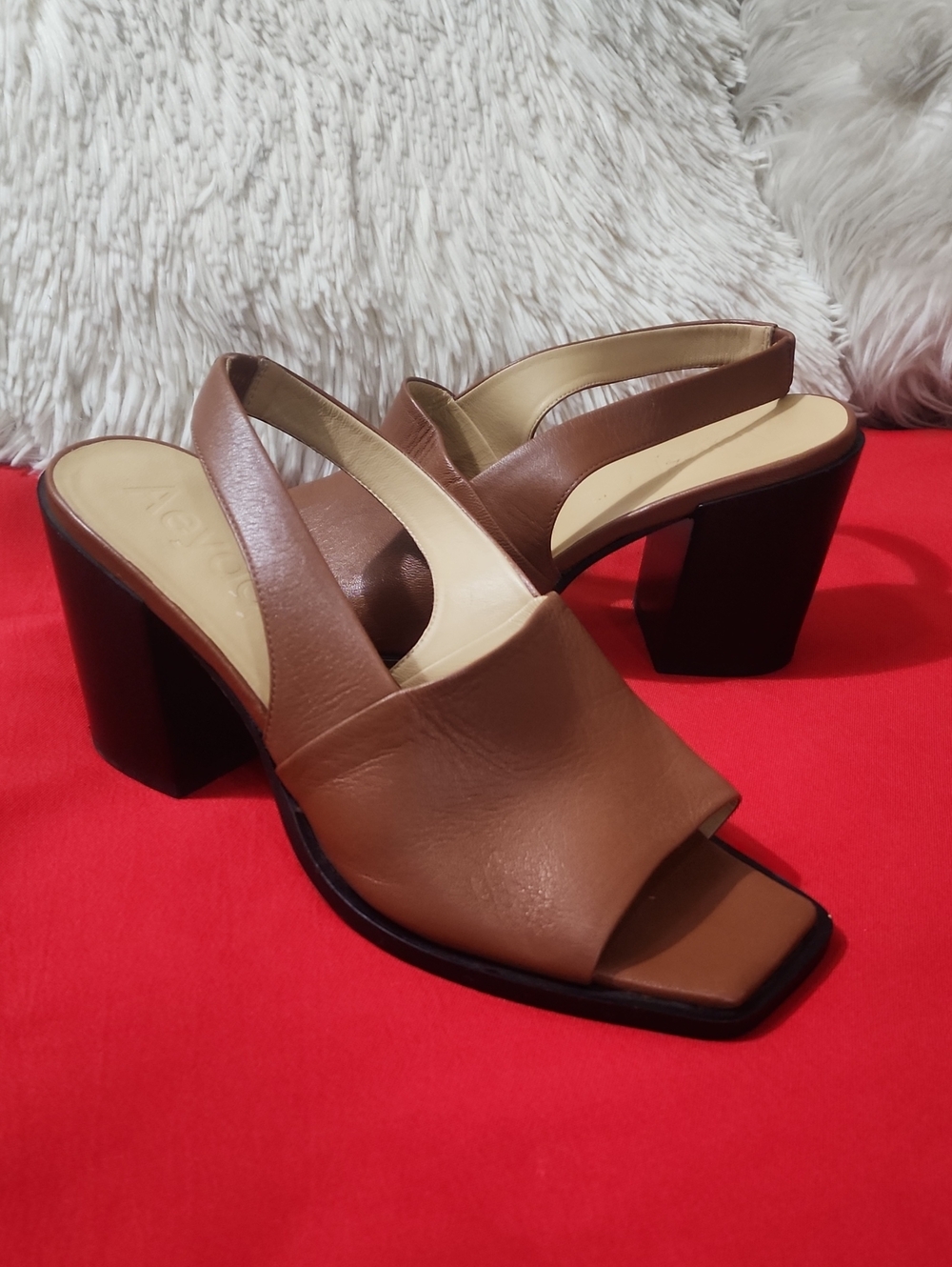 Aeyde Alma Brown Leather Block Heel Slingback Sandals